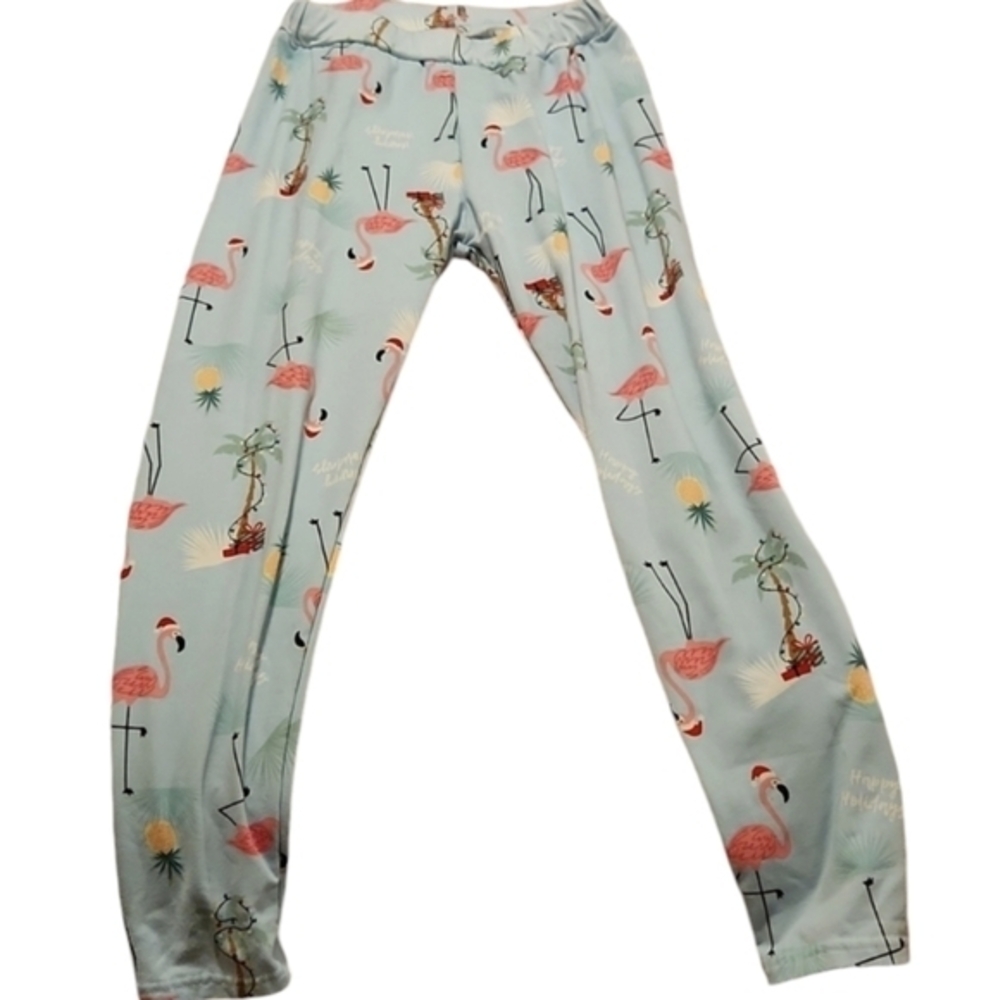 Womens Flamingo Christmas Leggings Workout Wear Active Pants XL - Picture 2 of 3